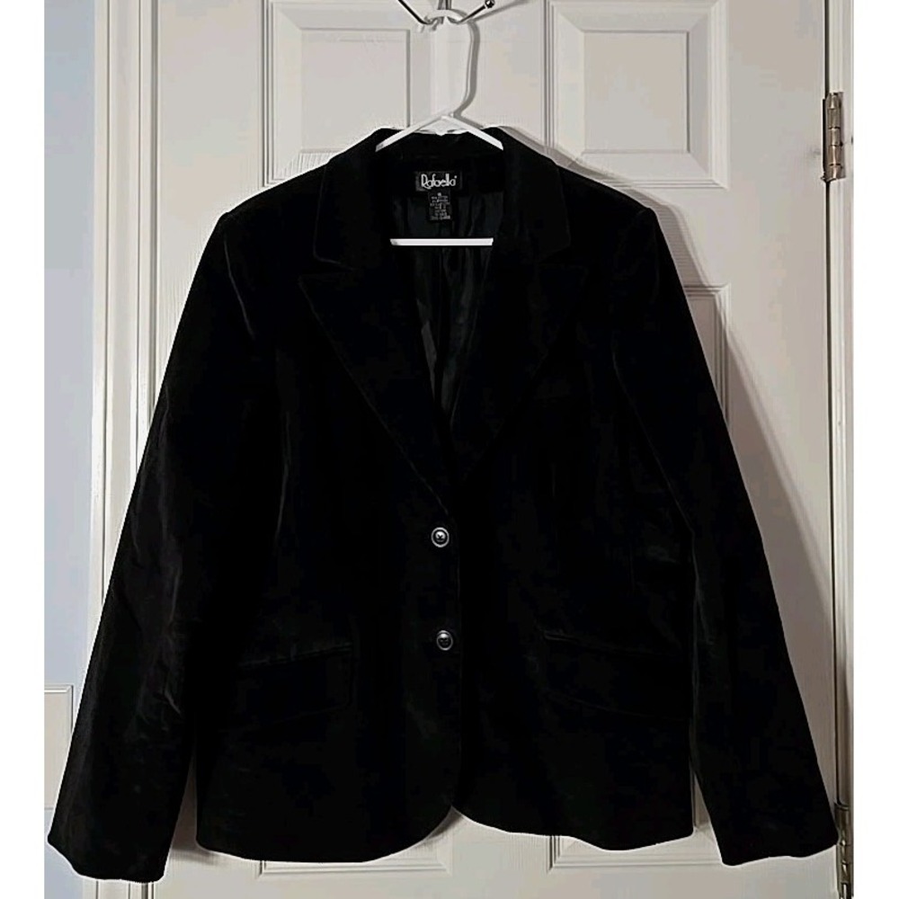 Rafaella 16 Corduroy Blazer Jacket Black 2 Button Front Long Sleeve Pockets